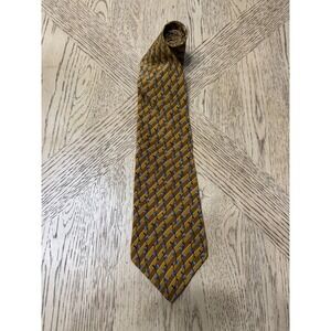 Claiborne Men's Silk Necktie Brown Blue Floral‎ Made in USA Business Casual